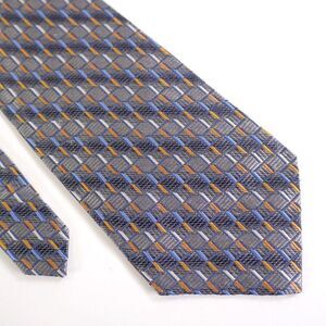 Carlo Palazzi Couture Woven Gray Blue Orange Geometric Wide Silk Tie‎